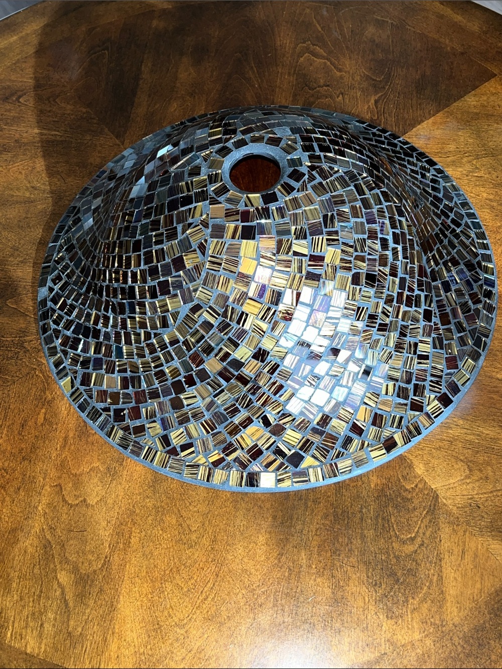 Beautiful Mosaic Glass Lamp Shade in Iridescent Brown & Gold and burgundy 17.5”